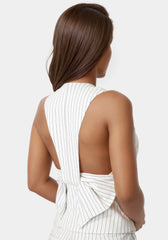 Pinstripe Linen Back Bow Vest