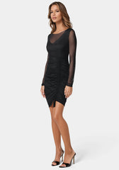 Powermesh Midi Dress With Side Shirring