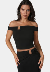 Off Shoulder Metal Trim Top And Skirt