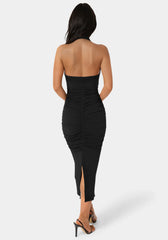 Slinky Shirred Halter Maxi Dress