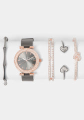 Black & Rose Gold Crystal Logo Watch Set