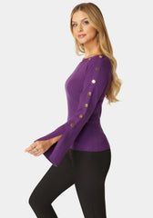 Off Shoulder Bateau Snapped Slit Sweater