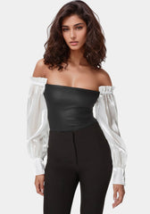 Liquid Chiffon Sleeve Coated Knit Bodysuit