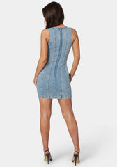 Fitted Lace Up Denim Dress
