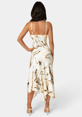 Printed Satin V-Neck Hanky Dress
