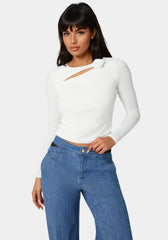 Cut Out Flower Long Sleeve Top