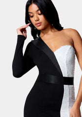 One Shoulder Sequin Blazer Dress