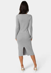 Long Sleeve V-Neck Midi Sweater Dress