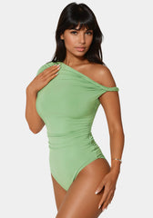 Asymmetrical Shoulder Ruched Bodysuit