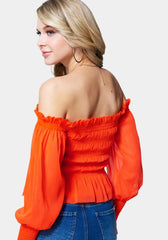 Long Sleeve Smocked Off Shoulder Top