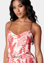 Spaghetti Strap Chain Detail Printed Romper