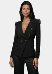 Studded Shoulder Double Breast Tailored Blazer