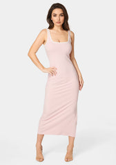 Rib Contrast Square Neck Maxi Dress