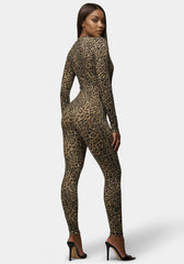 Plunging V-Neck Metal Trim Detail Printed Catsuit