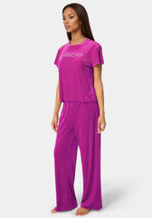 2pc Velour Ribbed Soft Rhinestone Lounge Set