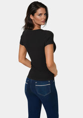 Bebe Logo Short Sleeve Round Neck Rib Top