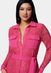 Lace Combo Belted Jumpsuit