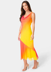 Ombre Chiffon Cowl Maxi Dress