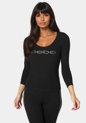 Long Sleeve Scoop Neck Bebe Logo Rib Top
