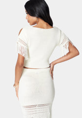 Fringe Detail V Neck Sweater
