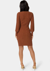 Square Neck Long Sleeve Cable Sweater Dress