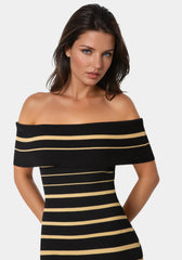Stripe Off Shoulder Maxi Dress