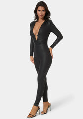 Plunging V-Neck Metal Trim Detail Catsuit