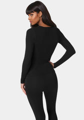Long Sleeve Scoop Neck Bebe Logo Rib Top