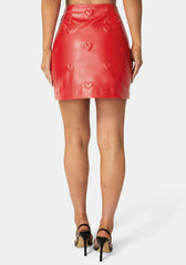 Heart Embossed Vegan Leather Mini Skirt