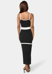 Rib V-Neck Bodycon Maxi Dress with Belt