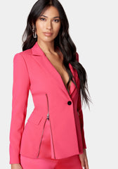 Satin Zipper Godet Tailored Jacket