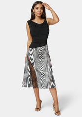 Asymmetrical Lace Insert Satin Skirt