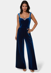 Embellished Neckline Ultra Wide Leg Jumpsuit