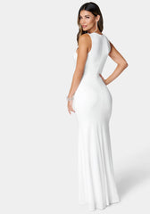 Embellished Neck High Slit Gown