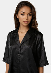 2pc Satin Notch Collar Pant Set