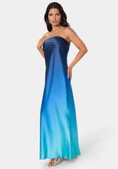Ombre Satin Strapless Maxi Dress