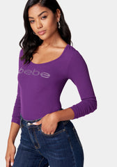 Long Sleeve Scoop Neck Bebe Logo Rib Top
