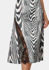 Asymmetrical Lace Insert Satin Skirt