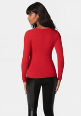 Long Sleeve Scoop Neck Bebe Logo Rib Top