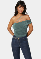 Embellished One Shoulder Knit Top