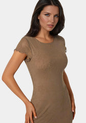 Flocking Mesh T-Shirt Maxi Dress