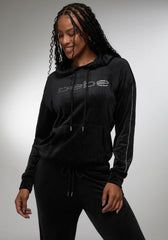 Rhinestone Detail Velour Hoodie