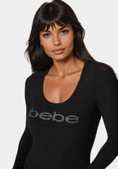 Long Sleeve Scoop Neck Bebe Logo Rib Top