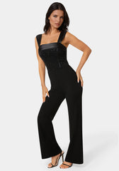 Straight Flare Leg Lace Corset Jumpsuit
