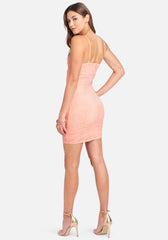 Ruched Lace And Mesh Dress