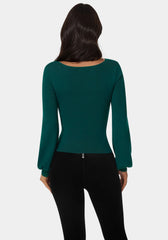 Open Neck Rhinestone Trim Sweater