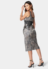 Printed Square Neck Slit Dress