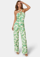 Linen Front Knot Palazzo Leg Jumpsuit
