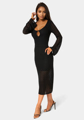 Long Sleeve Cutout Crochet Maxi Dress