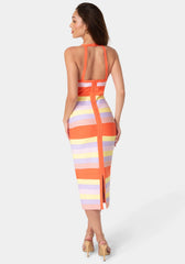 Colorful Striped Bandage Midi Dress